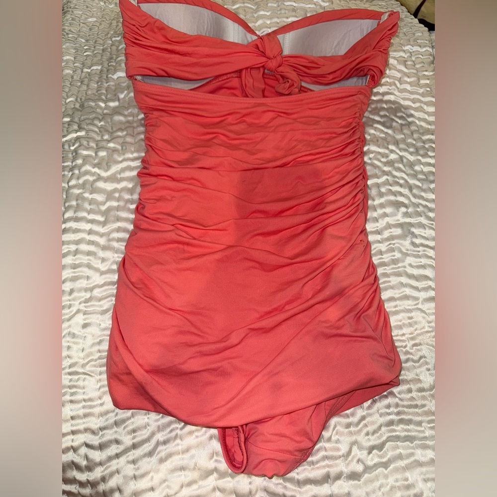 Carmen Marc Valvo Excellent condition Molded Cup Tie Back Bandeau One Piece 6 - Picture 4 of 5